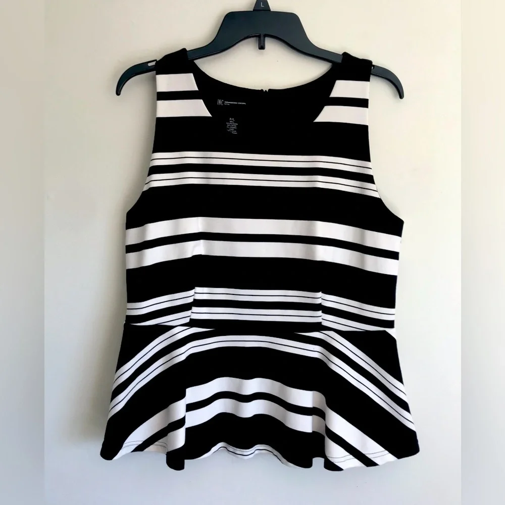 International concepts striped tank with flirty waist band. Petite size large - Picture 1 of 4
